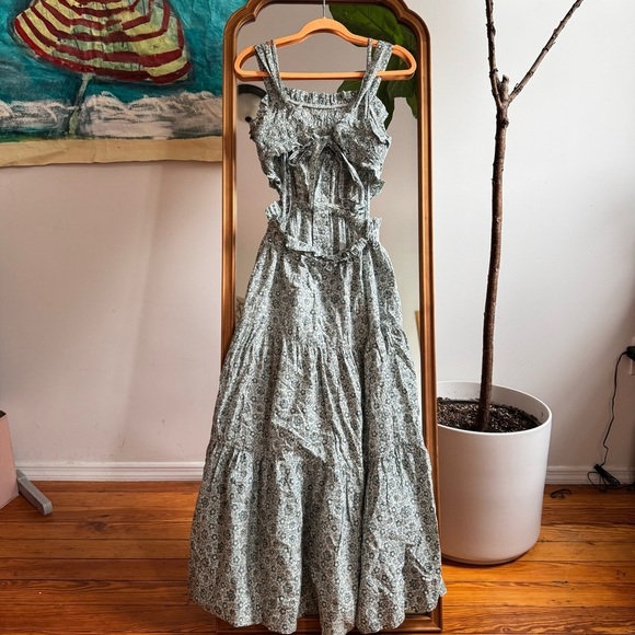 Sea New York Blue Floral Apron Ida Cotton Midi-Dress Backless Medium - Picture 5 of 6